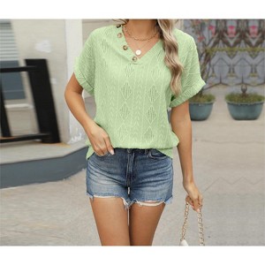 Womens Summer Shirts V Neck Short Sleeve Shirts for Women - 1 of 4