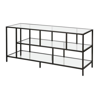 Wylan Streamlined 55'' Black Metal TV Stand with Glass Shelves