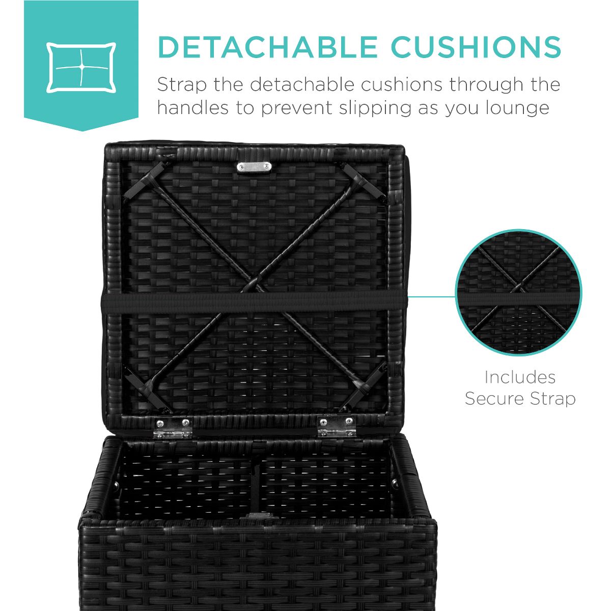 Best Choice Products Set of 2 Wicker Ottomans, Multipurpose Furniture w/ Removable Cushions - Brown/Beige - thumbnail 3