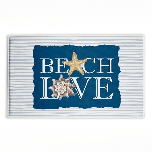 Stupell Industries Beach Love Over Stripes Printed Plush Bath Mat And Bath Rug, Design By Kim Allen, 18"X30" - 1 of 4