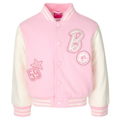 Barbie Little Girls French Terry Varsity Bomber Jacket Pink 4 : Target