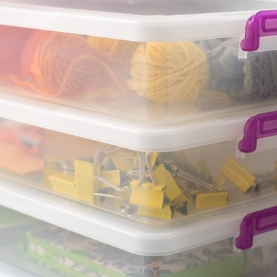 Clear Stackable Plastic Storage Bins with Purple Lids, 6 Pack