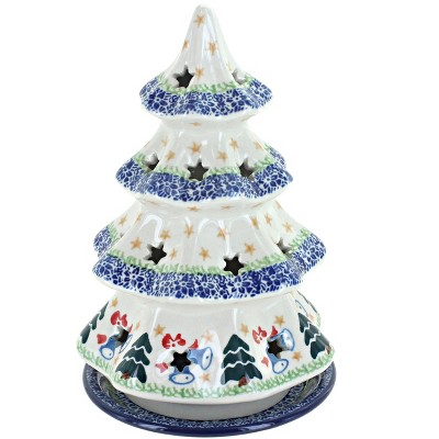 Blue Rose Polish Pottery Winter Bells Large Christmas Tree Luminary