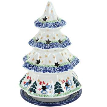 Blue Rose Polish Pottery 602 Ceramika Artystyczna Large Christmas Tree Luminary