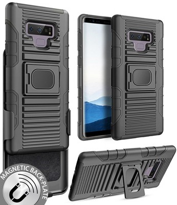 Nakedcellphone Combo for Samsung Galaxy Note 9 - Ring Grip/Stand Case and Belt Clip Holster - Black