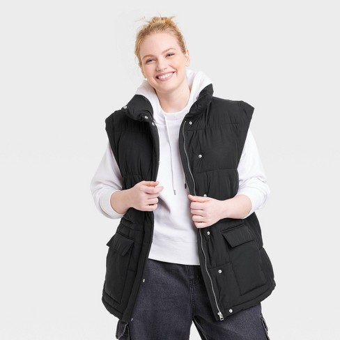 Women's Long Puffer Vest With Hood - S.e.b. By Sebby : Target