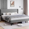 Bed Frame with Upholstered Headboard, Wooden Platform Design with 2 Storage Pockets, Vertical Channel Tufted Wingback, Strong Wooden Slats. - 4 of 4