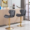 OUTSUPPLY Set of 2 Adjustable Swivel Bar Stools, Velvet Upholstery with Chrome Footrest & Golden Base, Counter Height Kitchen Island Stools - 3 of 4