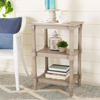 Cassie Greige Wood 3-Shelf Rectangular Accent Table