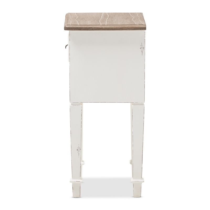Dauphine 1 Drawer Provincial Style Oak and Distressed Finish Wood Nightstand White - Baxton Studio, 5 of 10