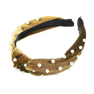 Unique Bargains Women's Bling Twisted Faux Pearl Velvet Headband Hairband Accessories 1.2 Inch Wide 1 Pc - 1 of 4