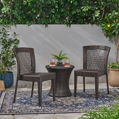 Christopher Knight Home Catskills Outdoor Wicker 3 Piece Stacking Chair Chat Set, Multibrown