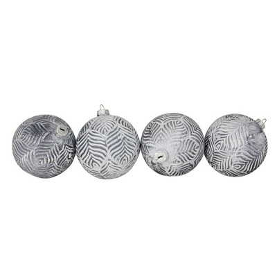 Northlight 4ct Silver and White Antique Style Glass Christmas Ball Ornaments 4" (100mm)