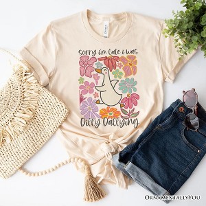 Sorry I'm Late I Was Dilly Dallying Goose T-Shirt, White and Natural Flowers Tee For Women| OrnamentallyYou - 1 of 4