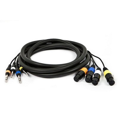 Monoprice 4-Channel TRS Male to XLR Female Snake 25AWG Cable Cord - 10 Feet- Black With Slim, Molded Connector Housing