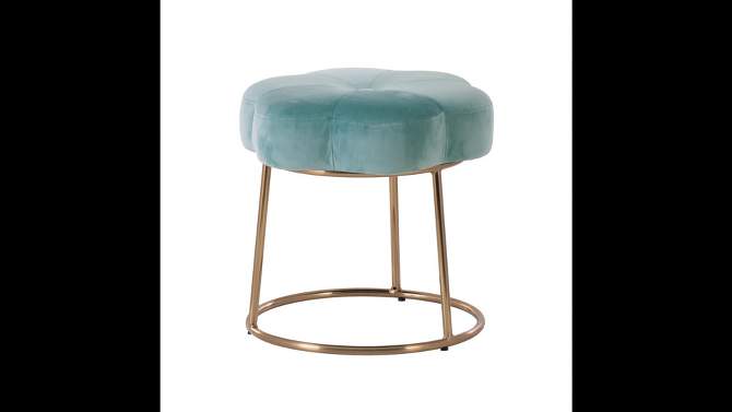 Seraphina Glam Velvet and Metal Flower Accent Vanity Stool Ottoman Teal - Linon, 2 of 11, play video