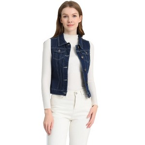 INSPIRE CHIC Women's Buttoned Washed Denim Vest with Faux Chest Flap Pockets - 1 of 4