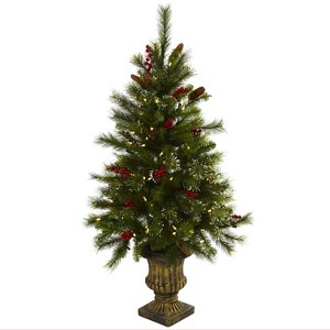 4ft. Christmas Tree with Berries, Pinecones, LED Lights & Decorative Urn – Festive Holiday X-Mas Decoration - 1 of 4
