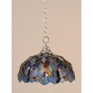 Toltec Lighting Any 1 - Light Pendant in  Chrome with 16" Blue Mosaic Art Glass Shade - 1 of 1