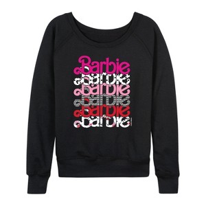Women's - Barbie - Stacked Barbie Vday Lightweight French Terry Wide Neck Long Sleeve Shirt - 1 of 4