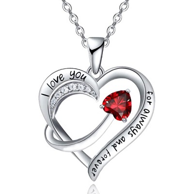 Paaaawaters 18k White Gold Plated 5A Cubic Zirconia Engraved I Love You Heart Pendant Necklace for Women Girls Wife