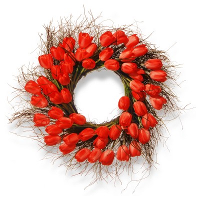 Artificial Tulip Wreath Red 24" - National Tree Company