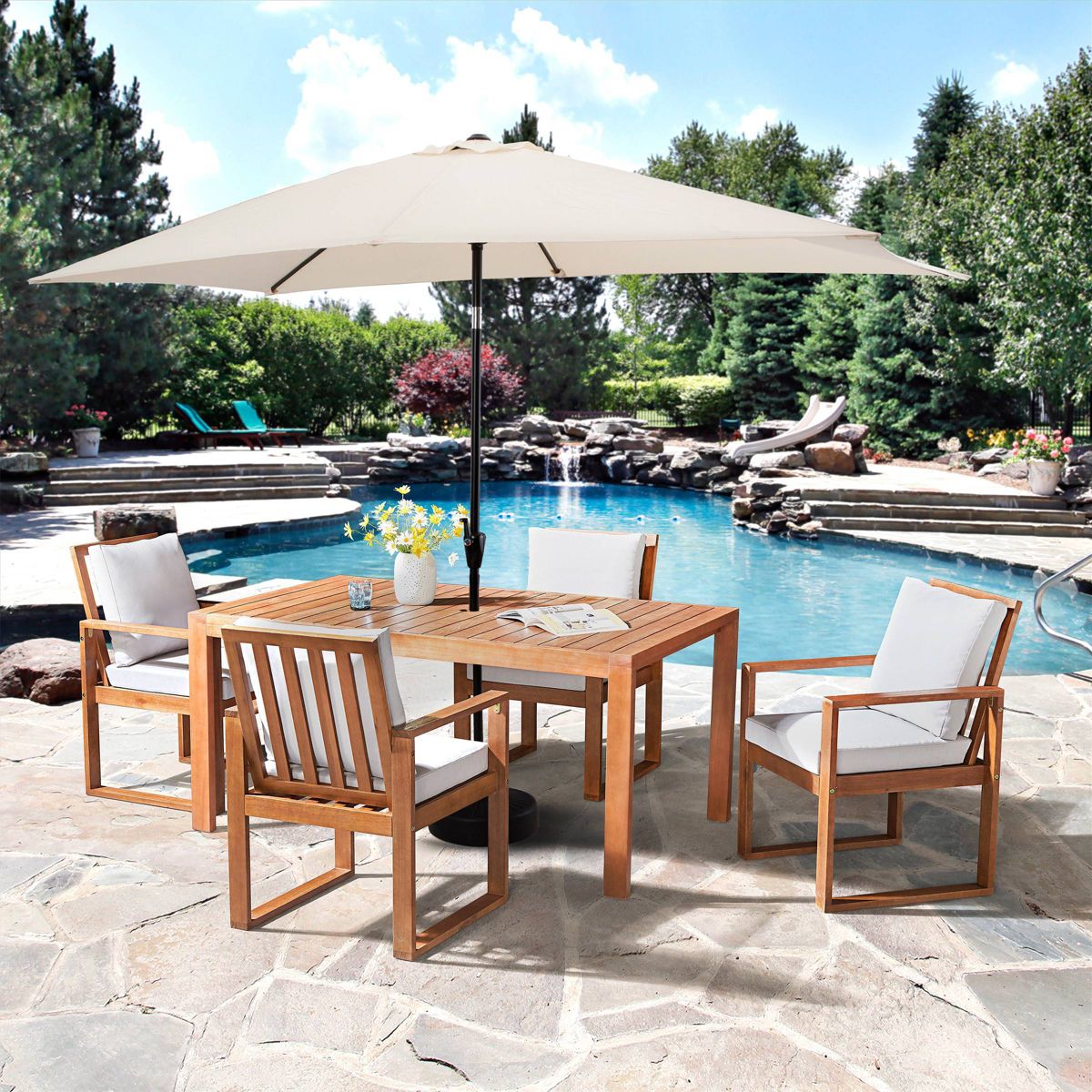 Alaterre Furniture 6pc Outdoor Patio Dining Set, Weston Table with 10' Rectangular Umbrella - thumbnail 2