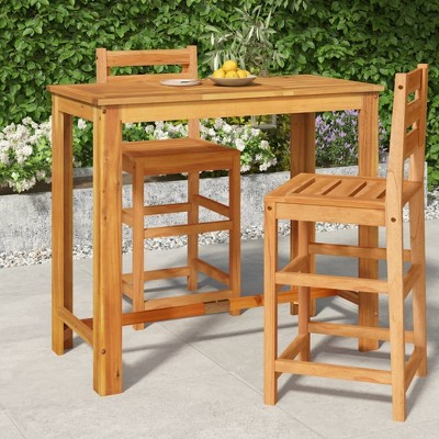 vidaXL Outdoor Solid Wood Acacia Bar Table, Durable and Weather-Resistant with Oil Finish, Modern Design Patio Furniture, Size 47.2