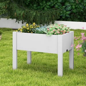 Costway Raised Garden Bed with Water Level Indicator Drainage Hole for Vegetables Outdoor Coffee/White - 1 of 4