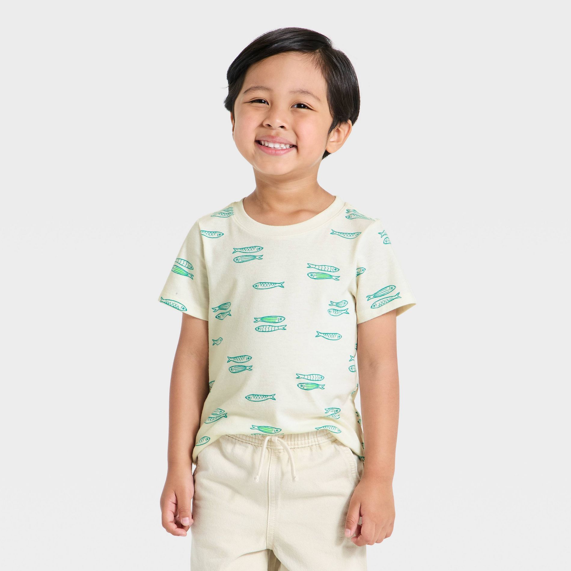 Toddler Boys' Short Sleeve Sardines Classic T-Shirt - Cat & Jack™ Off-White 4T