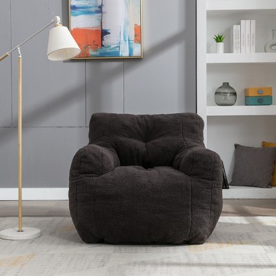 Soft Teddy Fabric Bean Bag Chair, Tufted Lounge Seat with Foam Filling, Modern Accent Chair for Living Room-Baofuwish
