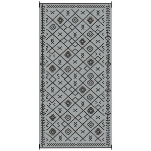 Reversible Outdoor Rug, Waterproof Plastic Straw with Carry Bag, Black & Beige Rhombus - 1 of 4