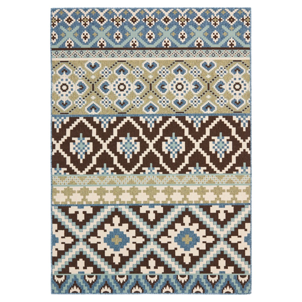 Lana Indoor/Outdoor Area Rug - Chocolate/Blue (5'3 x7'7 ) - Safavieh Coordinate indoor and outdoor spaces with pretty and practical area rugs from the Salamanca collection in designs from mod florals to traditional classics. Salamanca Indoor Outdoor Rugs harmonize decorative beauty with all-weather sensibilities in outdoor living spaces. Featuring decor-smart designs and machine-loomed using enhanced polypropylene yarns for easy-care, Salamanca rugs are the perfect complement to outdoor decor. Indoor-outdoor rugs are made with durable synthetic materials to help them to withstand high traffic and natural weather elements. Salamanca rugs are resistant to weather, wear, stains, mold, mildew and fading from the sun. Size: 5'3 x7'7 . Color: Chocolate/Blue. Pattern: Shapes.