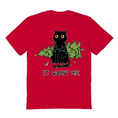 Rerun Island Men's Cat And Christmas Tree Short Sleeve Graphic Cotton T-Shirt