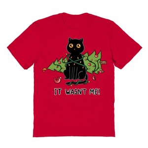 Rerun Island Men's Cat And Christmas Tree Short Sleeve Graphic Cotton T-Shirt - 1 of 1