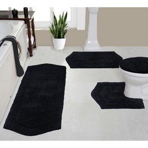 Waterford Collection Tufted Bath Rug, Extra Soft and Absorbent, Non-Slip Bath Mats, Machine Washable bath rugs for Bathroom, 4 Piece Set, Black - 1 of 4
