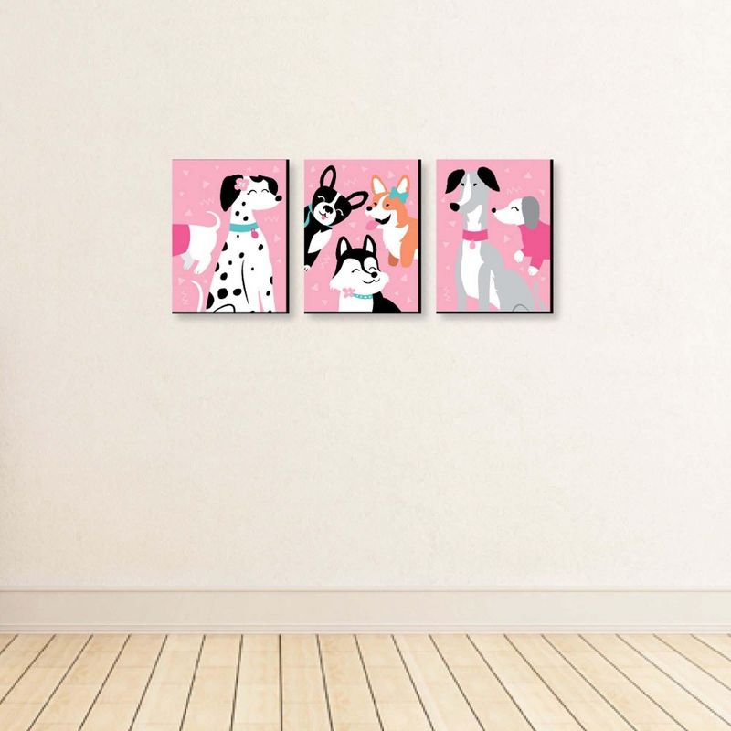 Big Dot of Happiness Pawty Like a Puppy Girl - Pink Dog Nursery Wall Art and Kids Room Decorations - Gift Ideas - 7.5 x 10 inches - Set of 3 Prints, 3 of 8