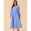 Seta T Women's Long Lantern Sleeve Wrap V Neck Flowy Ruffle Pleated Maxi Dresses - 2 of 4