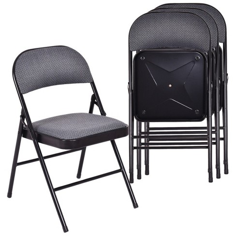 Costway Set of 4 Folding Chairs Fabric Upholstered Padded Seat Metal Frame Home Office