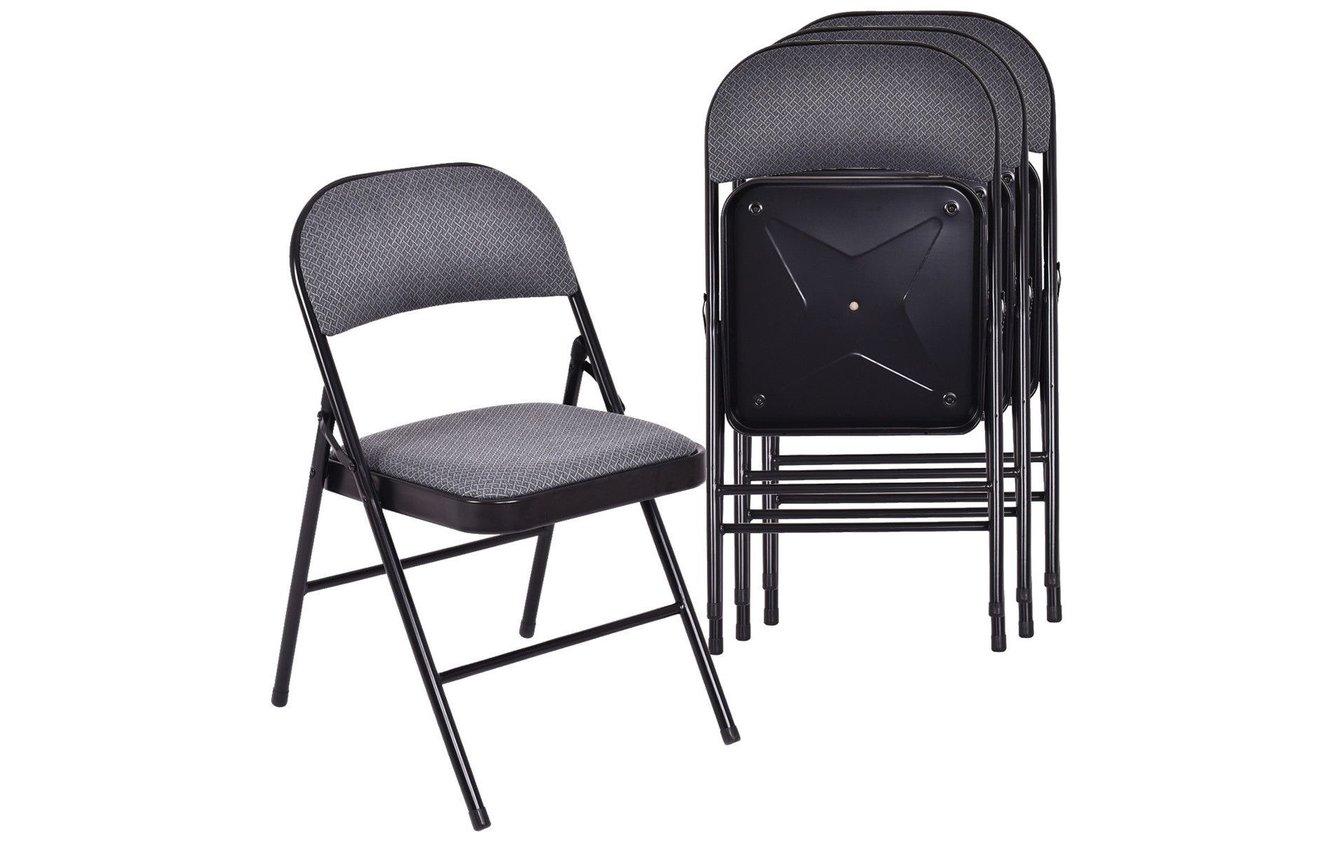 Costway Set of 4 Folding Chairs Fabric Upholstered Padded Seat Metal Frame Home Office