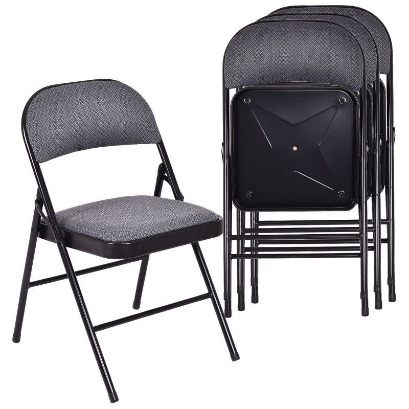 Costway Set of 4 Folding Chairs Fabric Upholstered Padded Seat Metal Frame Home Office, 1 of 7