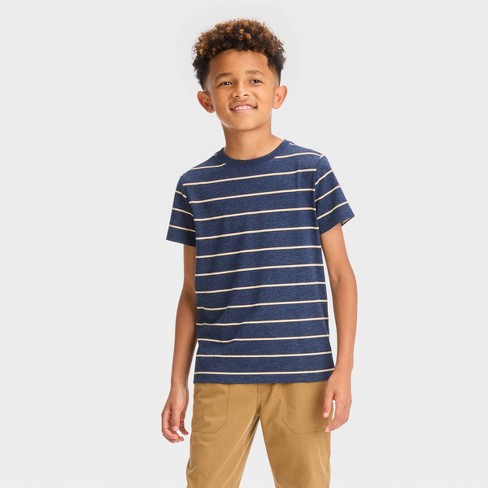 Boys' Short Sleeve Striped T-shirt - Cat & Jack™ Navy Blue M : Target