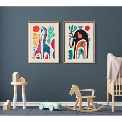 Colorful Giraffe Family Canvas Art for Kids' Nursery