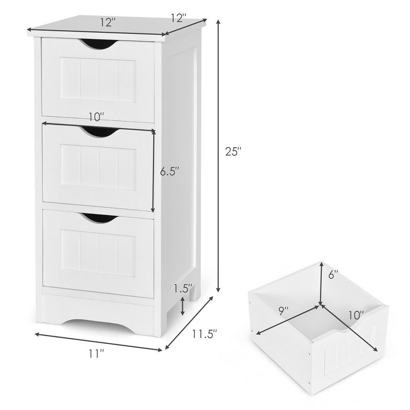 Costway White Floor Storage Cabinet Bathroom Organizer Free Standing 2/3/4 Drawers, 4 of 11