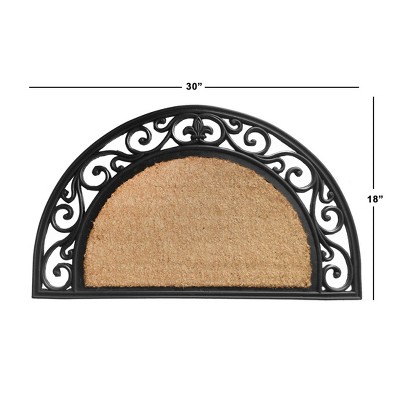 Semi-Circle Nude Coir Entrance Rug with Baroque Print