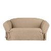 Heavy Weight Cotton Canvas Loveseat Slipcover Khaki - Sure Fit: Machine Washable, Indoor Furniture Protector with Front Armrest Ties - 2 of 4