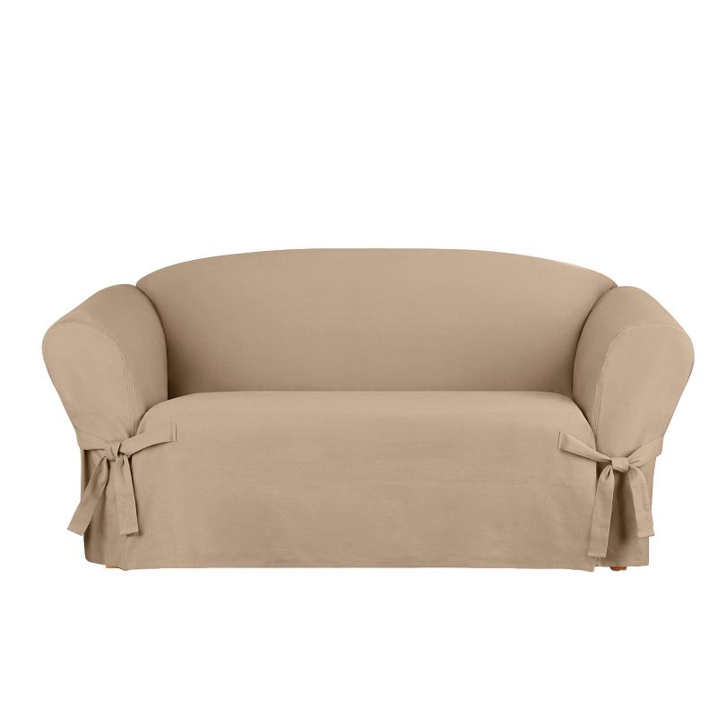 Heavy Weight Cotton Canvas Loveseat Slipcover Khaki - Sure Fit, 2 of 5