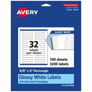 Avery Glossy White Rectangle Labels with Sure Feed, 5/8" x 3" - 1 of 4