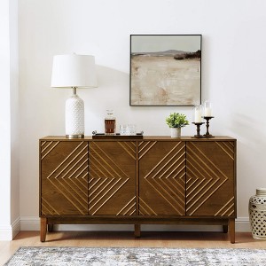 ORRD 60.5'' Walnut Fluted Buffet Cabinet with Geometric Pattern - 1 of 4