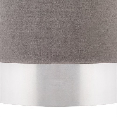 Gray Velvet Round Ottoman Foot Stool with Metal Base